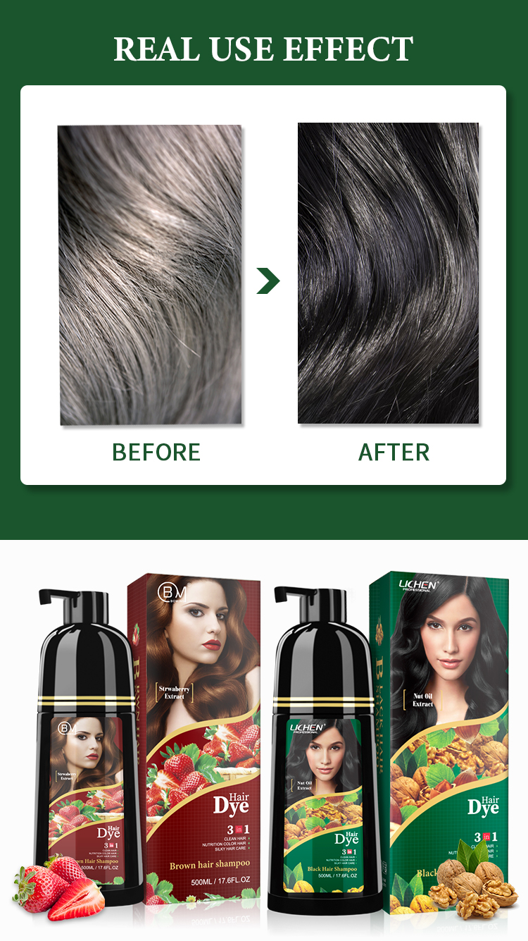Natural 100% Gray Coverage black herbal hair dye shampoo for white hair