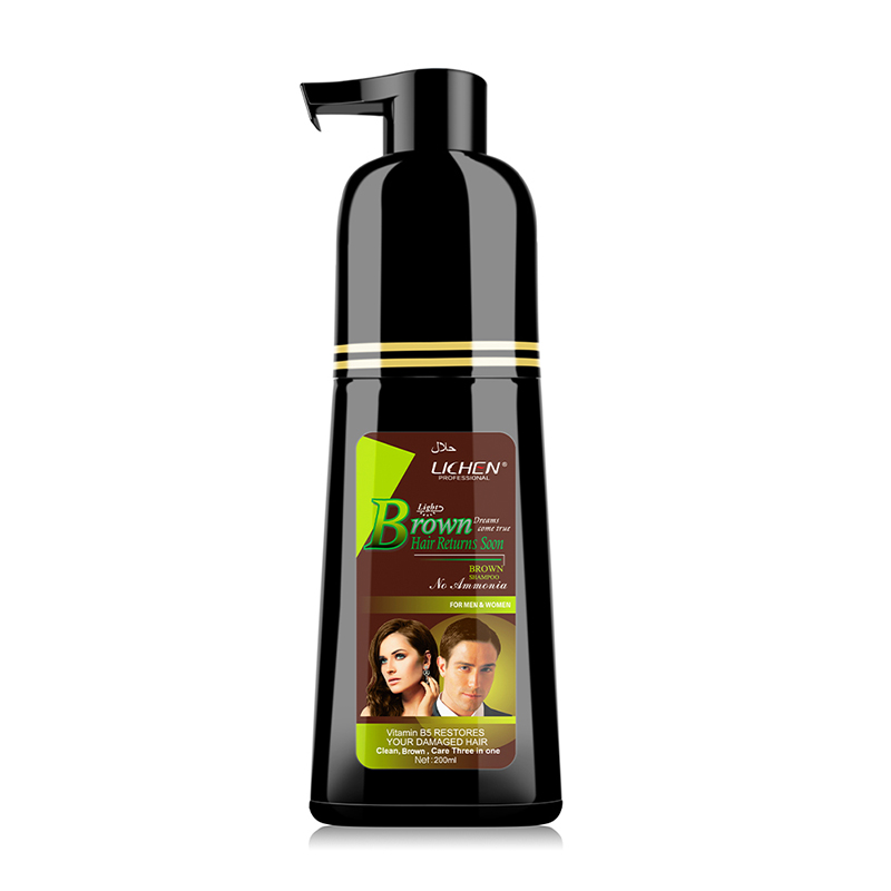 Lichen light brown hair dye shampoo 3 in 1