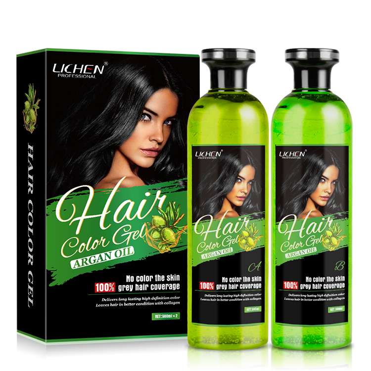 Lichen Factory price 100% grey coverage hair color fruit vinegar black hair dye gel 
