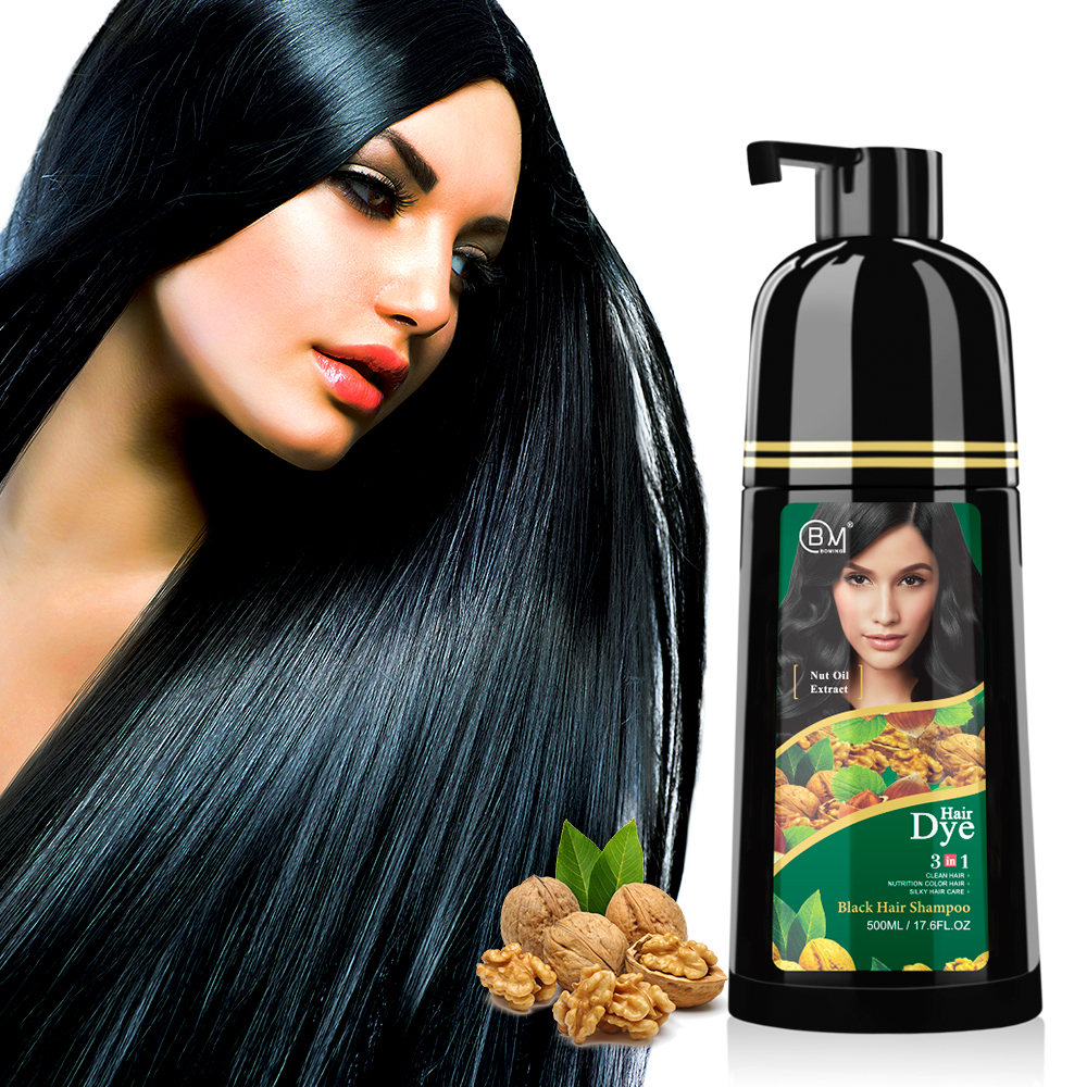 Natural 100% Gray Coverage black herbal hair dye shampoo for white hair