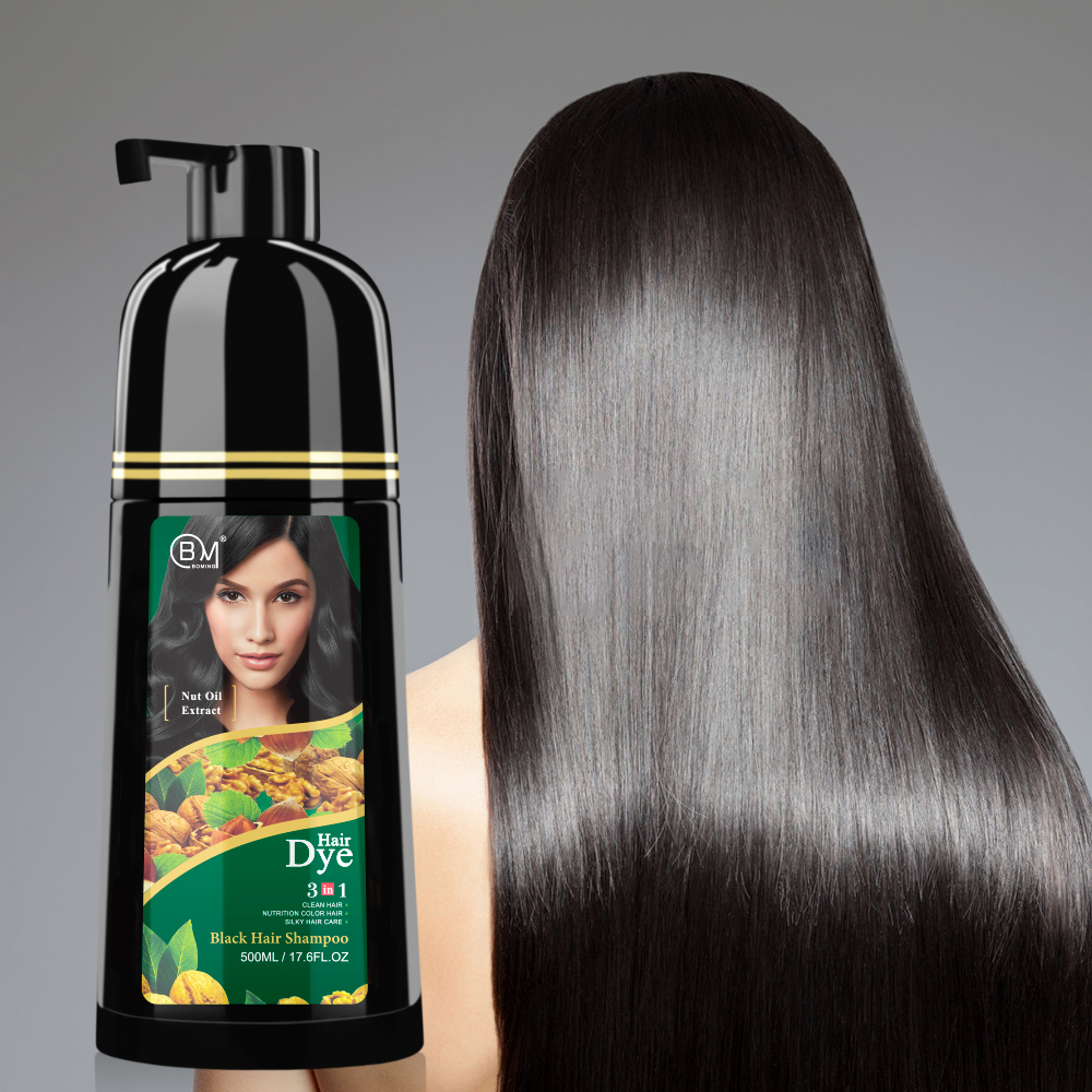 3 in 1 Semi Permanent herbal black dye shampoo black natural instant hair colour shampoo for grey hair