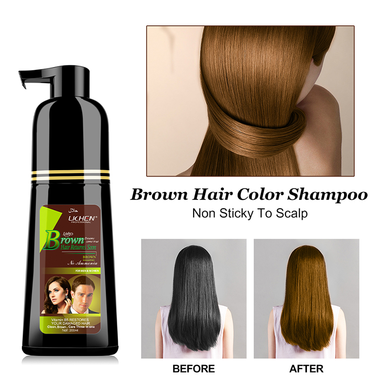 Lichen light brown hair dye shampoo 3 in 1